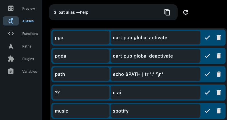 Update aliases with Oat UI